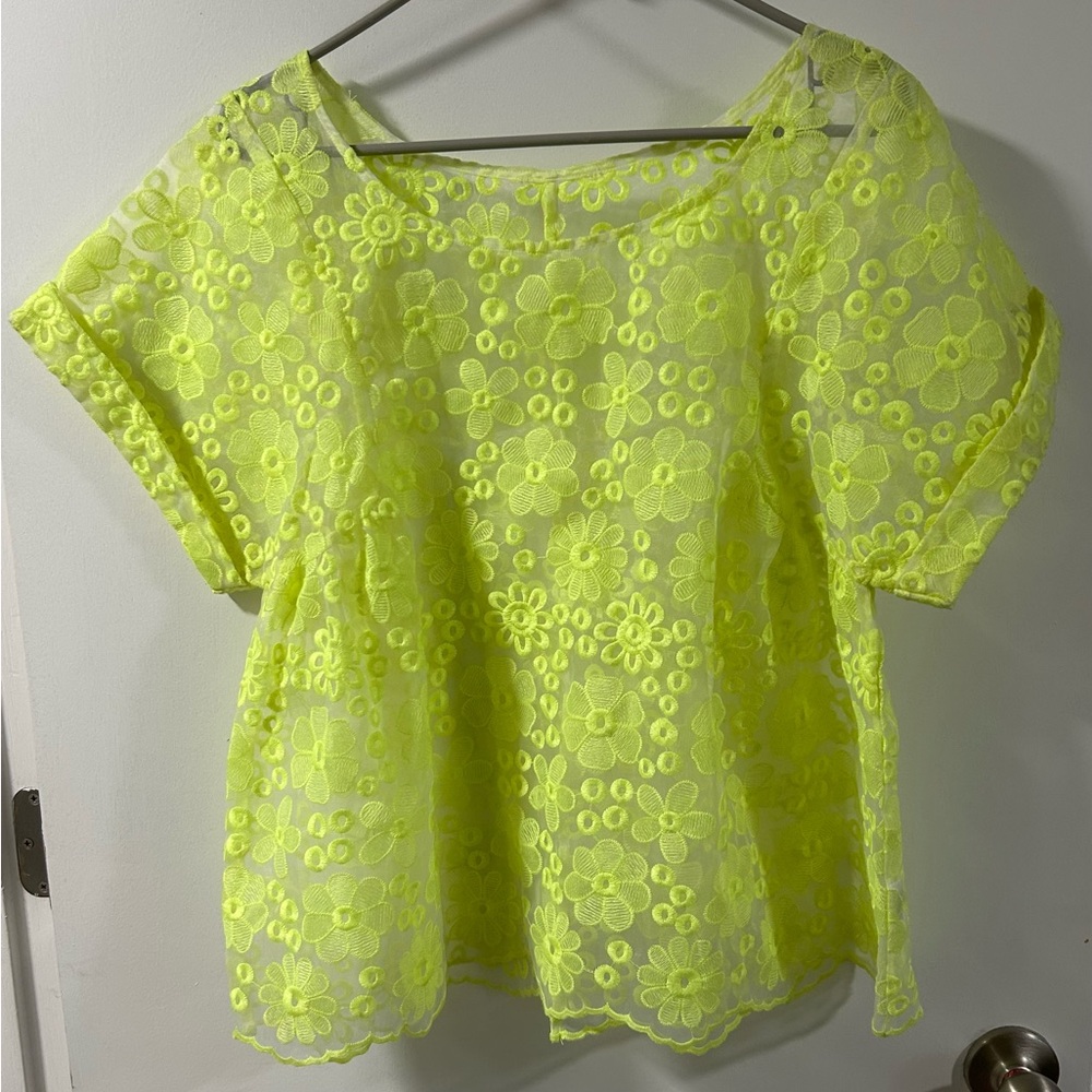 Anthropologie | Meadow Rue Neon Sheer Embroidered Top | Originally $98